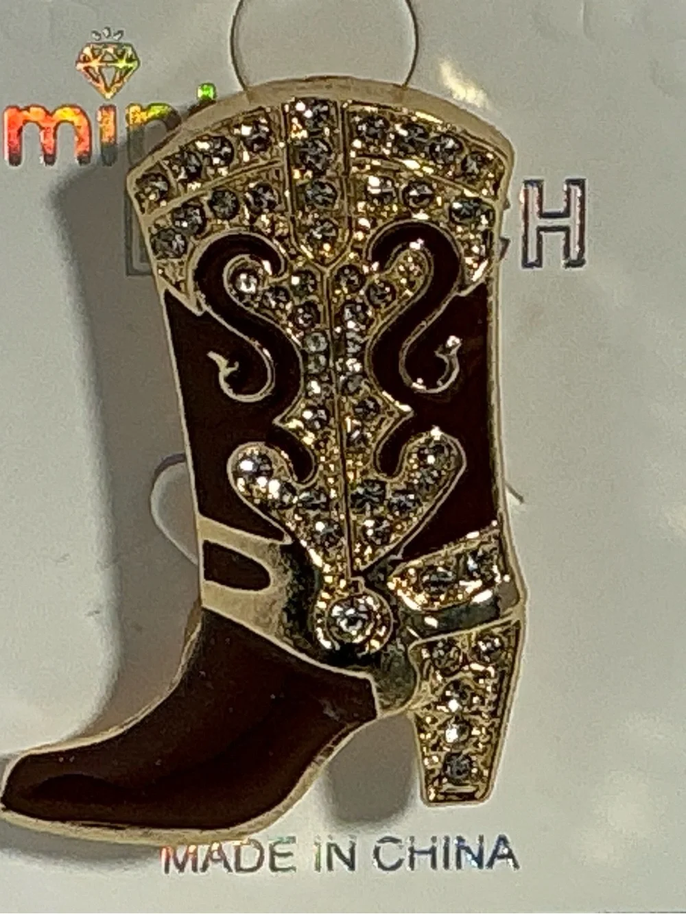 Ladies Brown Rhinestone Western Boot Pin - Stylish Accent